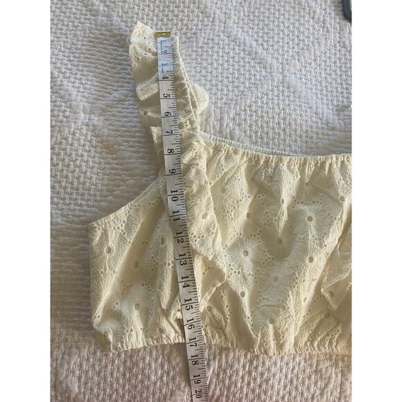 NWT 7 FOR ALL MANKIND TOP EYELET LACE CROCHET RUFFLE CROP COTTAGECORE COQUETTE - Picture 7 of 9